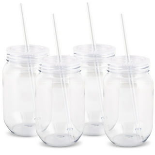 18 oz. Cactus Mason Jar Reusable Plastic Cups with Lids & Straws