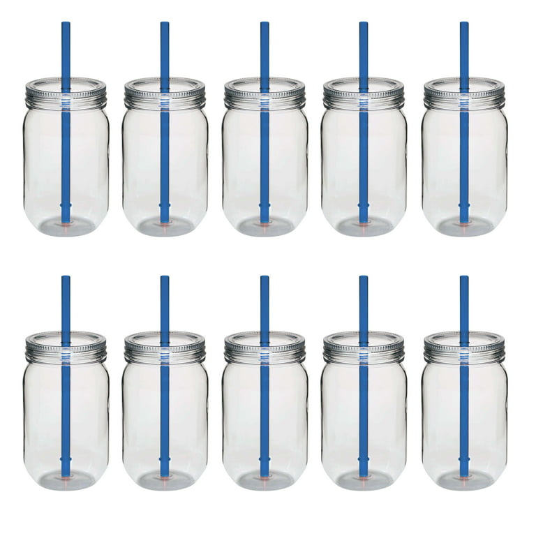 24 Pack 17 oz Plastic Mason Jars with Lid and Straws, Reusable Juice Jar  with Aluminum Caps PET Clear Mason Jar for Water Milk Beverages Drink  Bottles