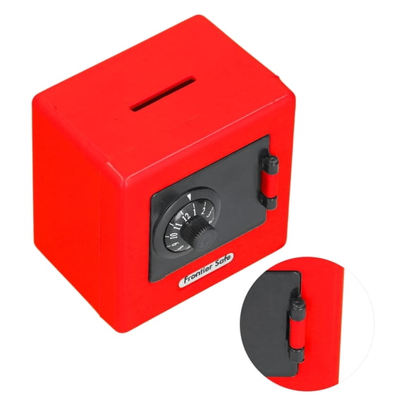 Plastic Material Children's Storage Box Piggy Bank, Children's Piggy Bank Simulation Box Coded Lock Children's Piggy Bank 9.4x9.4x4.5 Cm Green, Red, Blue And Yellow