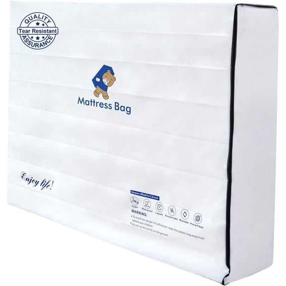 Plastic Mattress Bag for Moving Storage, 6 Mil Waterproof Zippered Mattress Cover, Mattress Protector for Moving Supplies - Queen Size
