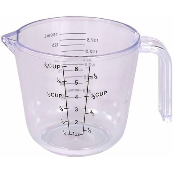 Plastic Measuring Cup Clear Graduated Measuring Cups Plastic Mug with Spout and Handles Ounce and Ml Cup Marking for Recipe Ingredient, Flour, Water, Liquid (3/4 cup 150ml brown transparency)