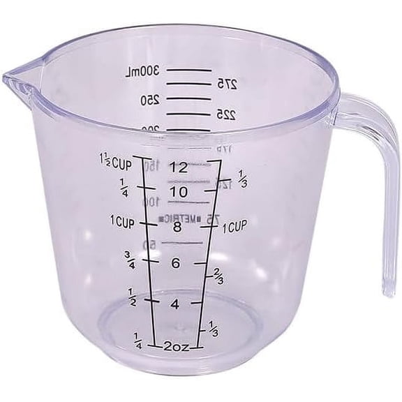 Plastic Measuring Cup Clear Graduated Measuring Cups Plastic Mug with Spout and Handles Ounce and Ml Cup Marking for Recipe Ingredient, Flour, Water, Liquid (3/4 cup 150ml brown transparency)