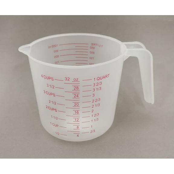 Plastic Measuring Cup choice of 1-Cup, 2-Cup, 4-Cup or Set of 3 pcs with Grip and Spout easy to read (4-Cup)