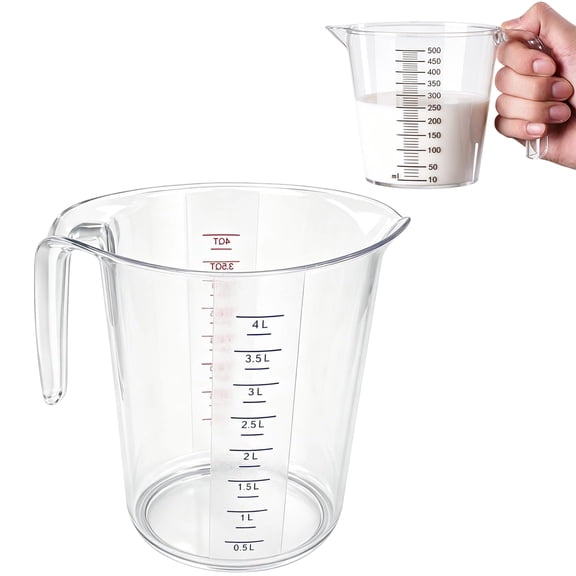Plastic Measuring Cups, 4 Quart Large Capacity & Clear Scale Design, Liquid Measuring Cup for Kitchen Baking Restaurant Bar Mixing