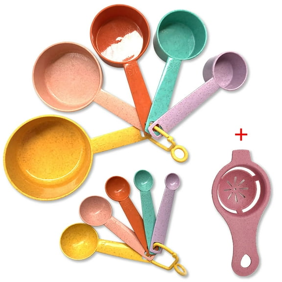 Plastic Measuring Cups Spoons 10 Piece Set, Engraved Metric Imperial Units, Stackable Kitchen Tools for Liquid Dry Food, Assorted Colors