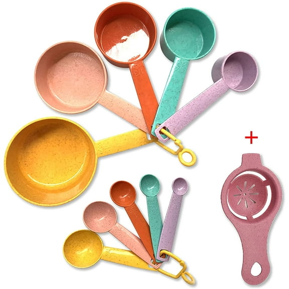 Plastic Measuring Cups and s Set - 10 Pcs Colorful Kitchen Measuring Tool, Engraved Metric/US Markings Stackable Silicone Measure Cup for Liquid & Dry Measuring, Cooking & Baking, Random Color