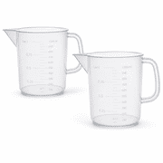 Plastic Measuring Pitcher 2 Pack, 1000 ml 1 L Polypropylene Measuring Jugs with Molded Graduations, Handle and Pour Spout
