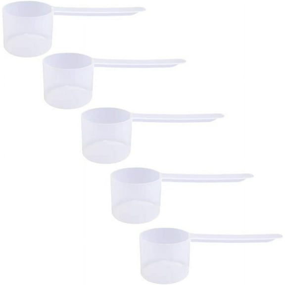 Plastic Measuring Scoop, 4 Tablespoon (60 cc | 1/4 Cup | 2 oz. | 60 mL) Long Handle Spoons for Powders, Granules, Coffee, Pet Food, Baking Supplies, Protein and Other Dry Goods, BPA Free (Set of 5)