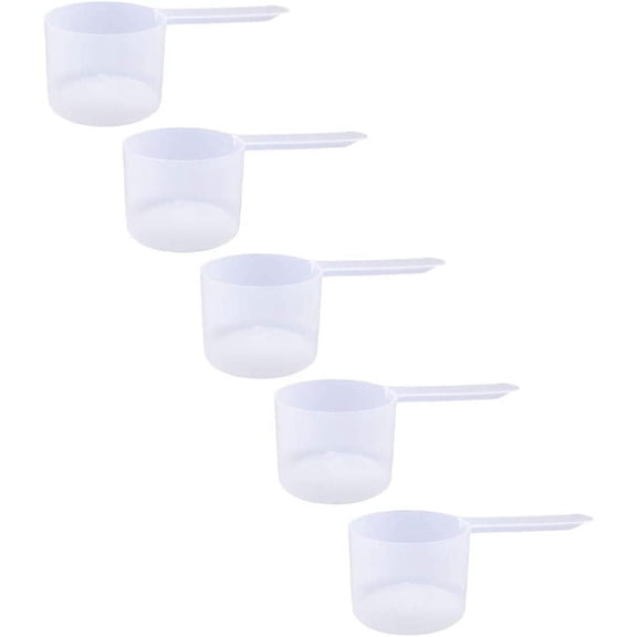 Plastic Measuring Scoop, 6 Tablespoon (90 cc | 3/8 Cup | 3 oz. | 90 mL) Long Handle Spoons for Powders, Granules, Coffee, Pet Food, Baking Supplies, Protein and Other Dry Goods, BPA Free (Set of 5)