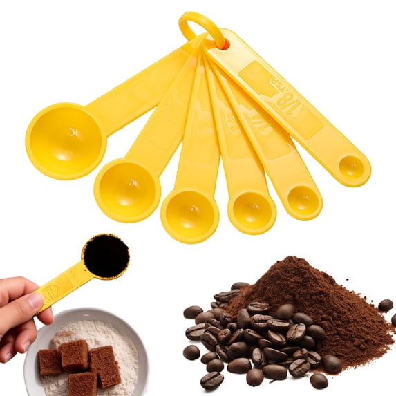 Plastic Measuring Spoon Set 6 Piece with Graduations Baking Measuring tool DIY Spoons for Cake and Baking,measuring spoons,coffee scoop,Yellow