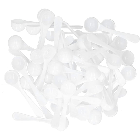 Plastic Measuring Spoons Set, 5ml Plastic Teaspoon Measuring Spoons, Small Measuring Scoop for Medicine, Powder, Garden Fertilizer, Dessert, Tea, Appetizer, White (Pack of 50)