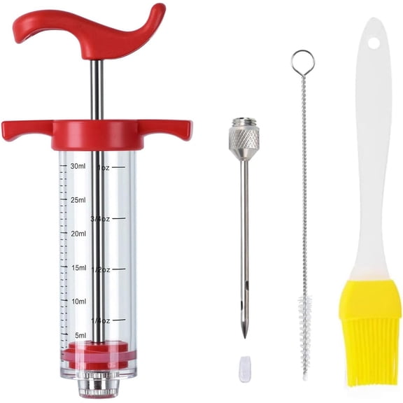 Plastic Meat Injector, Turkey Injector Syringe, Marinade Injection Kit, Injectors for Smoking, BBQ Grill Red 1oz (1 1 Needle)