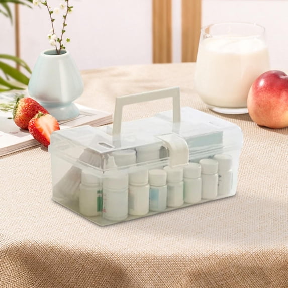 Plastic Medicine Storage Case, Empty Storage Container with Handle and Compartments, Family Emergency Medicine Kit Case Organizer, Medication Storage Carrying Case, 1 Pcs, 7.67x4.33x4.52"