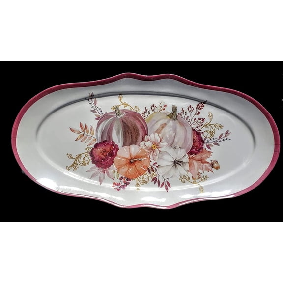 Plastic Melamine Pumpkin Thanksgiving Harvest Fall Theme Oval Serving Platter/Tray 16 3/4 x 8.5 inches - Light and Break