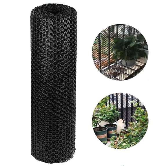 Plastic Mesh 15.7'' x 118" 1 Roll - Black Chicken Wire Fencing for Poultry, Gardening Barrier, Balcony Guard for Cats and Dogs, Floral Craft Mesh, Flexible and Easy to Cut