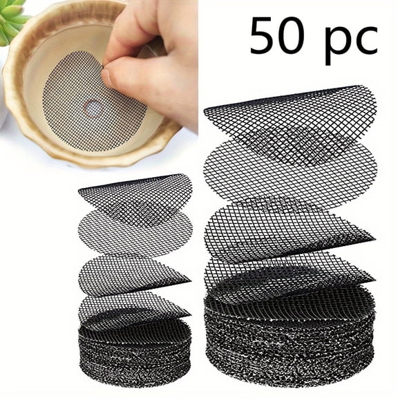 Plastic Mesh Drainage Screens for Flower Pots, 50 Pack Round Garden Mesh for Indoor and Outdoor Potted Plants, Prevents Soil Loss and Pests