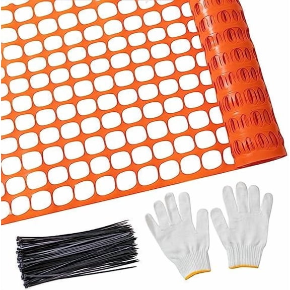 Plastic Mesh Fence Safety Fence, 4'x100' Roll with 100 Zip Ties, Resuable Temporary Netting for Garden Fencing, Construction, Snow Fencing, Animal Barrier, Poultry, Deer, Patio, Orange