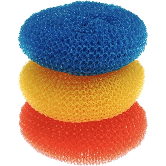Plastic Mesh Scouring Pads - 3 Pack, 3. 375" x 1. 25", Non-Scratch Dish Scrubbers Clean Dishes, Assorted Colors -, Blue & Yellow