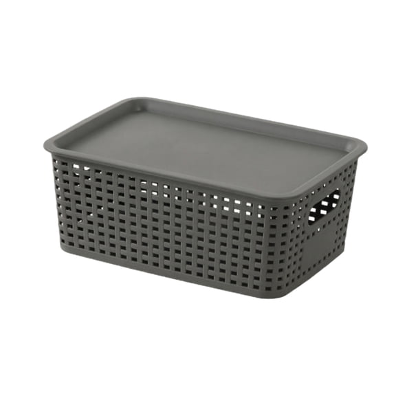 Plastic Mesh Storage Box Hollow Openwork Organizing Crate Stackable Desktop Grid Basket Lidded Utility Storage Container Bin with Built In Side Carrying Grips Office Files Organizer