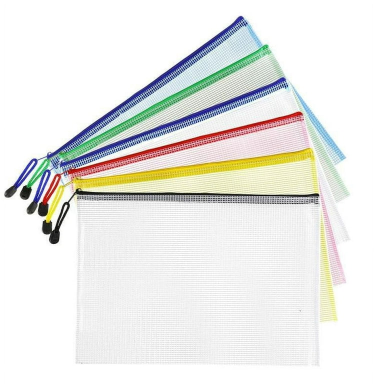 SUNEE PACB412 Sunee Plastic Mesh Zipper Pouch 10X14 In (6 Colors, 12  Packs),Extra Large Water-Resistant Zip Bag For School Office Supplies, Pu