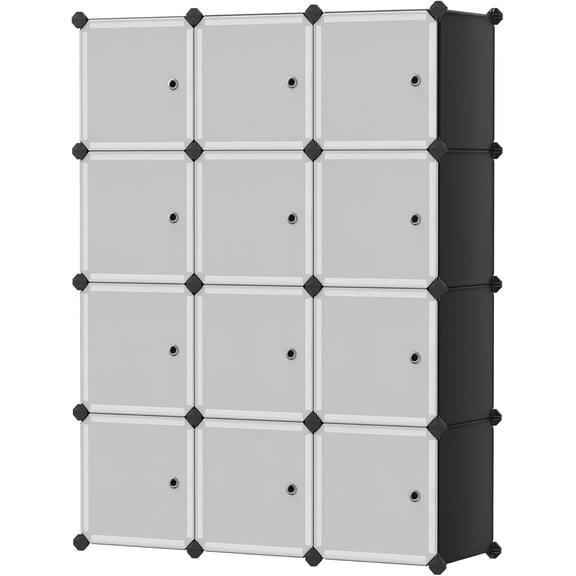 Plastic Metal Combination Cabinet 12 Cube Storage Organizer - Durable Plastic Storage Cabinet, 12 Compartments, Space-Saving Design, Versatile Use, Easy Assembly, Black