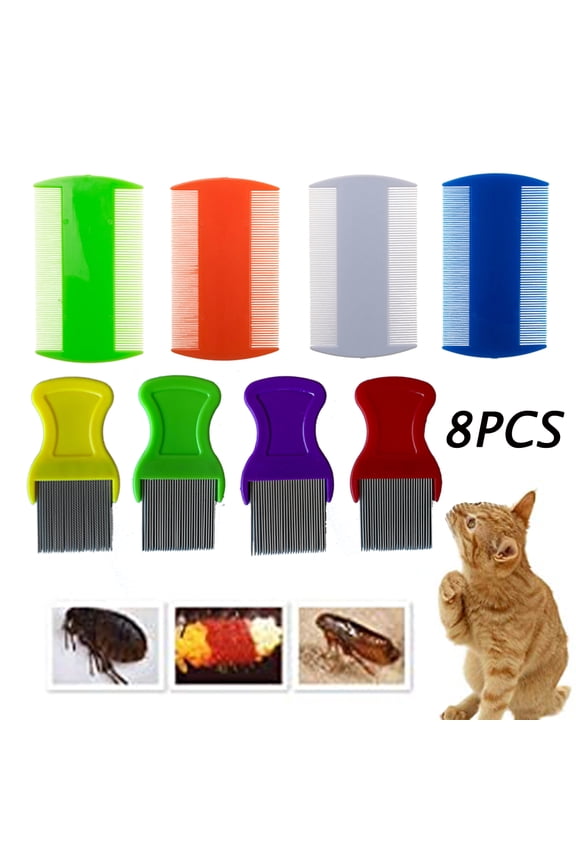 Plastic Metal Flea Lice Combs, Double Sided Comb, Fine Tooth Head Flea Hair Combs For Hair Styling Tools, 8pieces