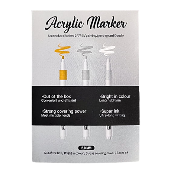 Plastic Metallic Acrylic Markers Set Of 9 Gold Silver White Waterproof Highlight Pen For Layered Artwork Night Drawing