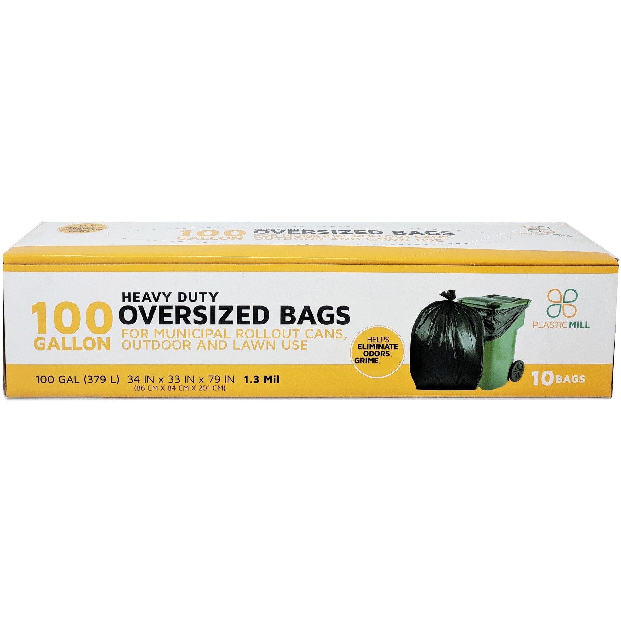 Plastic Mill 100 Gallon Trash Can Liners for Outdoor, Municipal, or Township Garbage Cans, 10 Bags Case