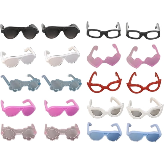 20 Pairs Doll Glasses, Plastic Mini Sunglasses with 10 Classic Retro Styles, Tiny Eyewear for Dolls Crafts Pets Costume Photo Props