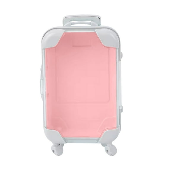 Plastic Mini Luggage Cosmetic Storage Box | Walkable Simulation Trolley Case | Transparent Makeup Organizer | Secure Lock | Portable Travel Container | 4.9 x 2.8 x 1.4 in | 1 Pack