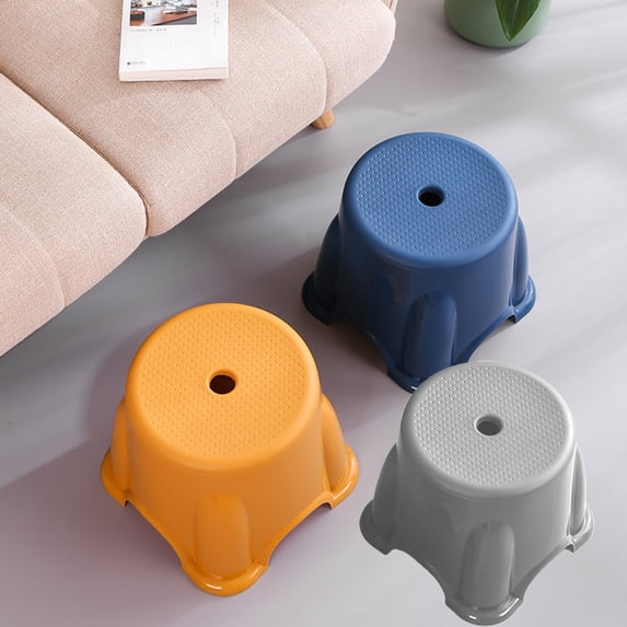 Plastic Mini Stool | Stackable Compact Seat for Indoor Outdoor | Moisture-Proof Durable Design | Reinforced Legs | Anti-Slip Base | 21x21x15cm | 1 Piece | Blue Yellow Grey