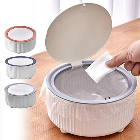 Plastic Mini Trash Can for Desk,6L Desktop Trash Can with Lid,Round Tiny Countertop Garbage Can,Covered Small Waste Bin Basket for Tabletop Vanity Bathroom Bedside Bedroom Kitchen