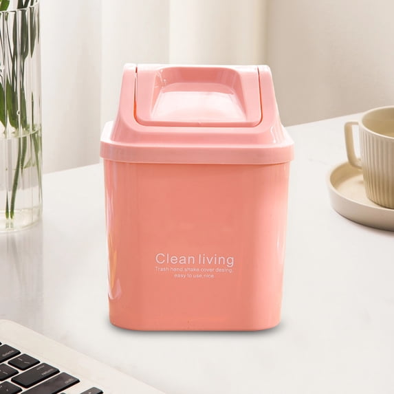 Plastic Mini Wastebasket Trash Can with Swing Lid ,Tiny Desktop Waste Garbage Bin for Office, Kitchen, Vanity Tabletop, Bedroom, Bathroom,Home Essential,1PC