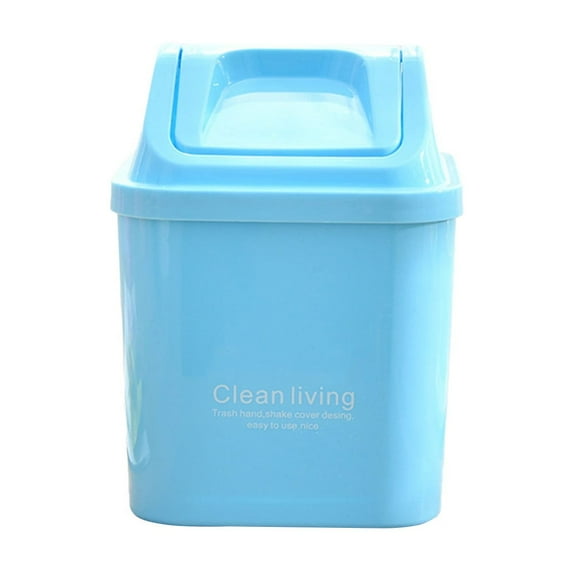 Plastic Mini Wastebasket Trash Can with Swing Lid, Tiny Desktop Waste Garbage Bin for Home, Office, Kitchen, Tabletop, Bedroom, Sky Blue