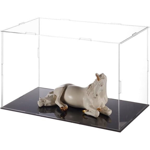 Plastic Minifigure Display Cases 12.2x8.3x8inch Clear Dustproof Action Figure Display Box with Black Base Display Cabine for Models Building Blocks and Collection White