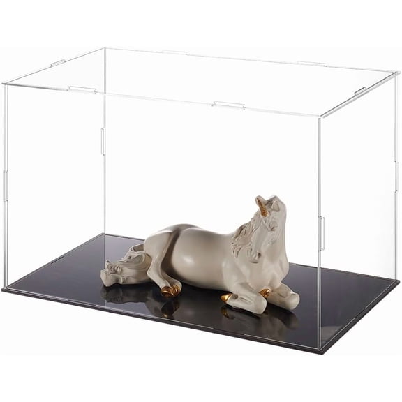 Plastic Minifigure Display Cases 12.2x8.3x8inch Clear Dustproof Action Figure Display Box with Black Base Display Cabine for Models Building Blocks and Collection WhiteDIY