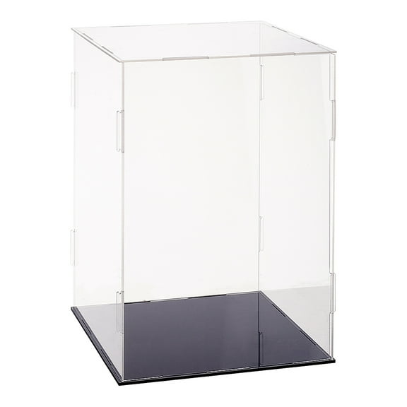 Plastic Minifigure Display Cases 8.3x8.3x12inch Clear Dustproof Action Figure Display Box with Black Base Display Cabine