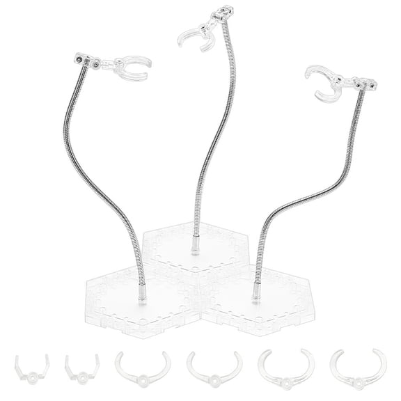 Plastic Minifigures Display Stands with Adjustable Snake Bone Bracket Action Figures Display Holder Clear 10x11.5x25cm