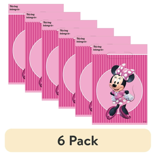 (6 pack) Plastic Minnie Mouse Favor Bags, 9 x 7in, 8ct