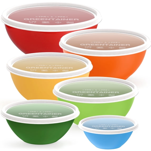 Greentainer 12-Piece Plastic Nesting Mixing Bowls with Airtight Lids, Multicolor