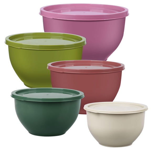 Plastic Mixing Bowls with Lids Set for Kitchen, 5 Set Nesting Bowls for Mixing, Baking, Prepping, Cooking and Serving Food, Mixing Bowls Dishwasher, Microwave Safe