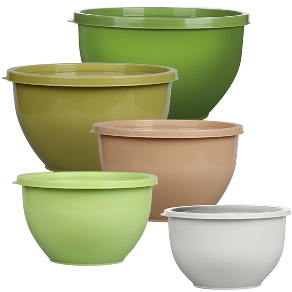 Plastic Mixing Bowls with Lids Set for Kitchen, 5 Set Nesting Bowls for Mixing, Baking, Prepping, Cooking and Serving Food, Mixing Bowls Dishwasher, Microwave Safe