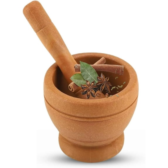 Plastic Mortar And Pestle Set - Manual Spice Grinder, Granite Simulation Bowl - Kitchen Kit (Wood Grain Color)