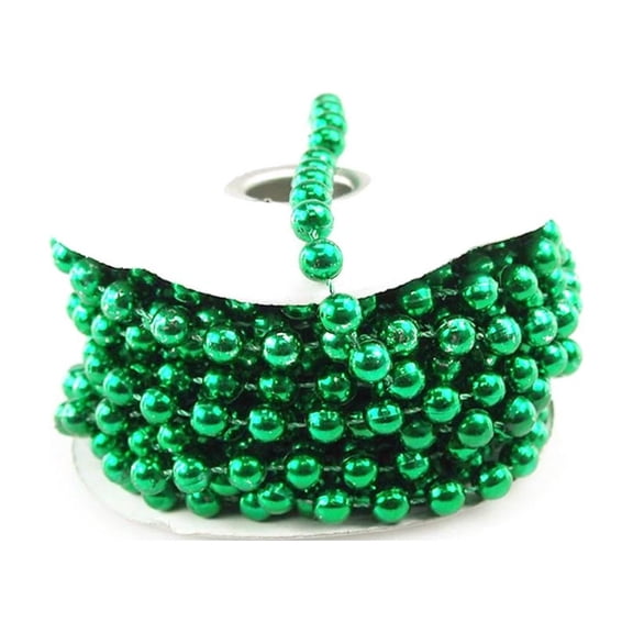 Plastic Mot Pearls Garland Ribbon, 8mm, 8-yard, Green