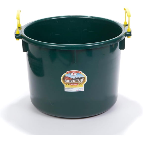 Plastic Muck Tub | Durable & Versatile Utility Bucket with Handles | Muck Bucket | Durable Handles | 40 Quart | Green