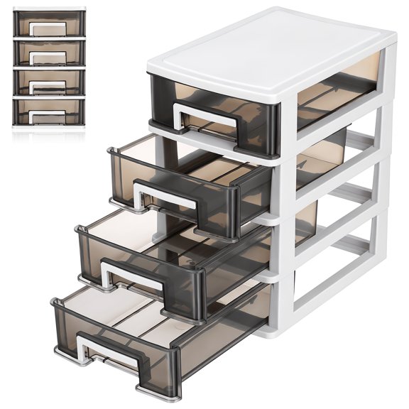Plastic Multi-Deck Storage Box with Half Transparent Black Drawers for Desktop Organization