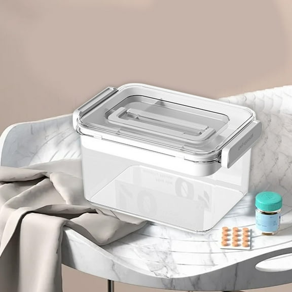 Plastic Multi-Layer Drug Box, Large Capacity Medication Organizer, White Gray, 10.24x6.89x5.71in & 11.81x8.27x6.69in, Transparent