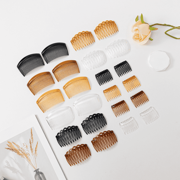 ZHIGUANG Plastic Multi-Tooth French Side Hair Comb, Curved Design, Smooth Surface, Lightweight, Black, Brown, Clear