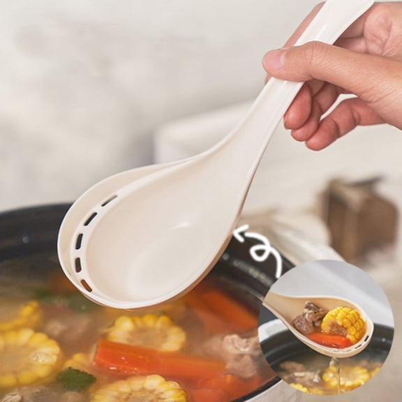 Plastic Multipurpose Spoon with Side Drainage Hole, Soup Spoon, Stainless Steel Kitchen Tool, Non-Drip Slotted Spoon for Home Dining, Ergonomic Handle