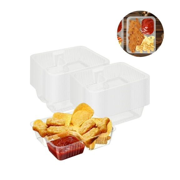 Plastic Nacho Containers,2 Compartments Clear Snack Trays for Parties,6.3x5.1x1.6In Portable Movie Night Snacks Supplies for Festivals,Theater,50Pcs